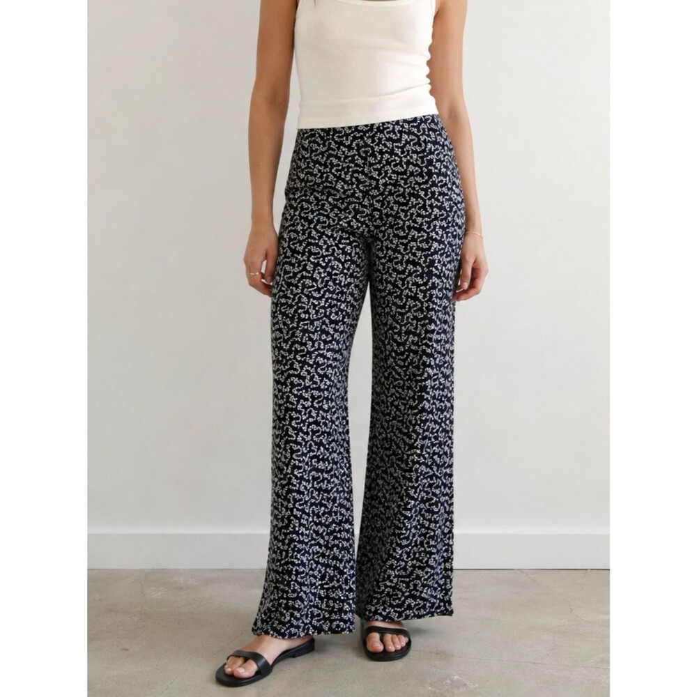 NWT Vintage Y2K Boho Hippie Navy Blue Print Elastic Waist Straight Leg Pants